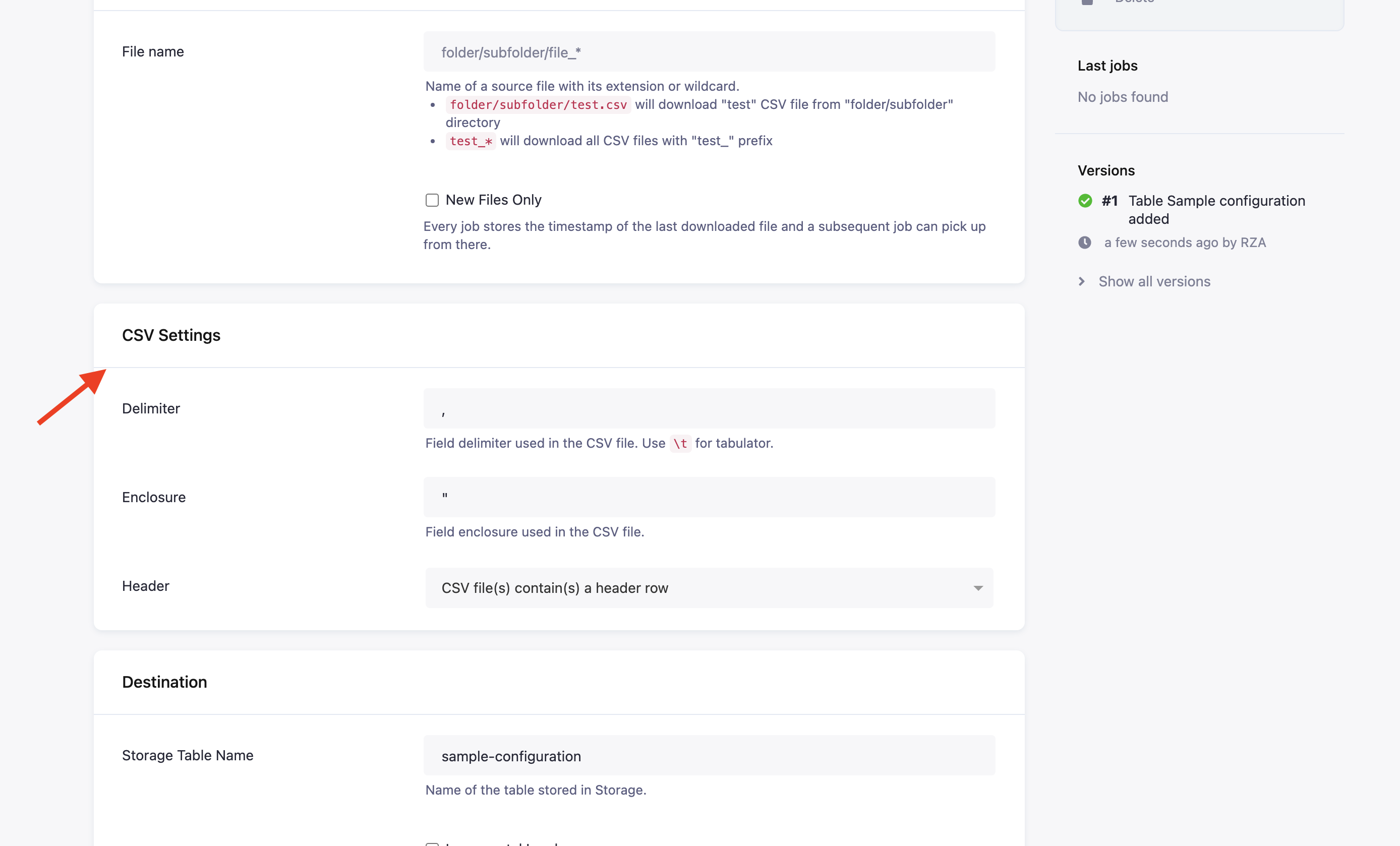 Screenshot - Azure Datalake Gen2 Settings